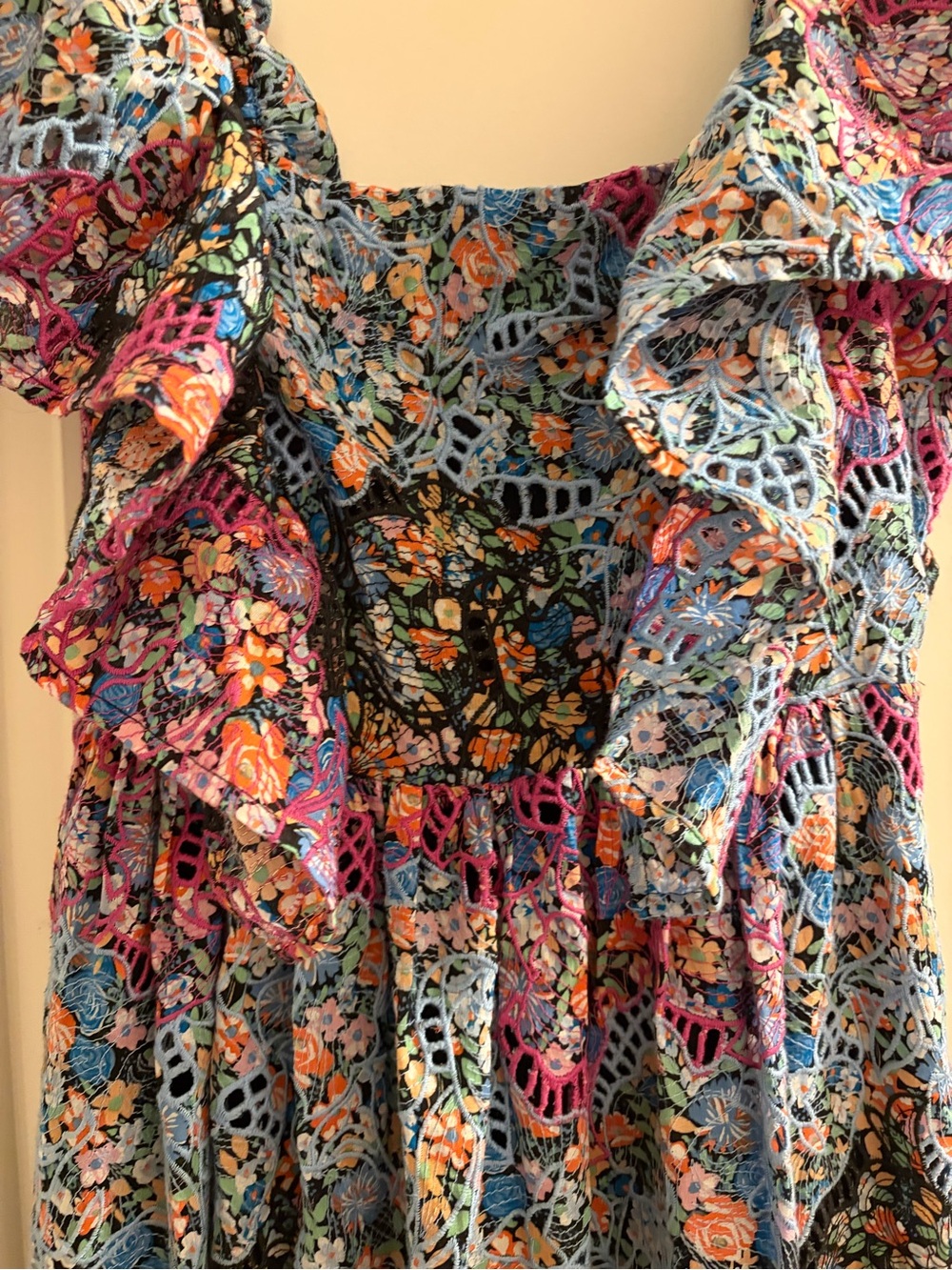 Beautiful Anthropologie Multicolor Sleeveless Crochet Detail Long Dress
